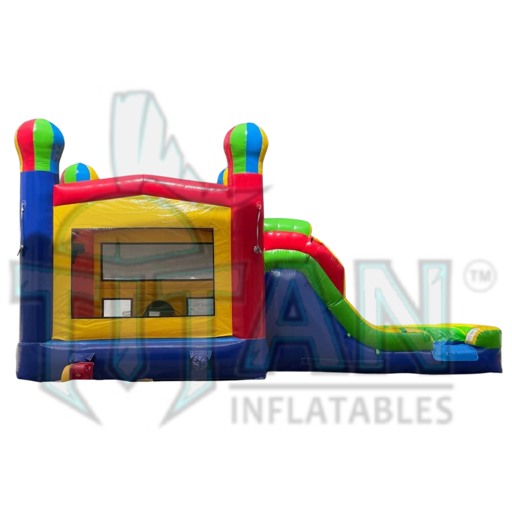 back facing view of titan inflatables balloon double lane inflatable combo bouncer