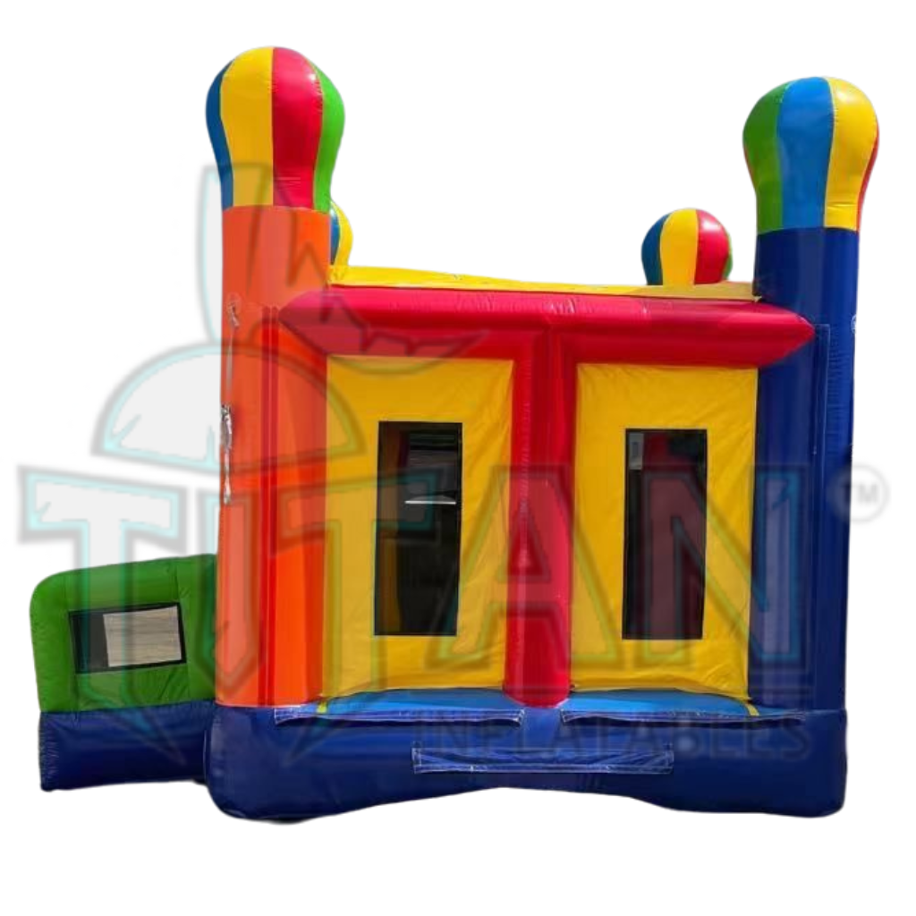 right facing view of titan inflatables balloon double lane inflatable combo bouncer