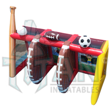 Load image into Gallery viewer, front angled right view of titan inflatables big sport three player interactive game 
