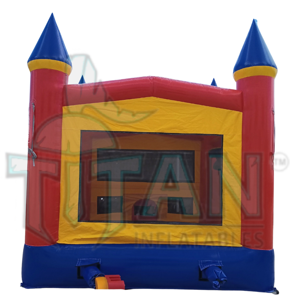 Back view of Titan inflatables primary colored inflatable castle bounce house 