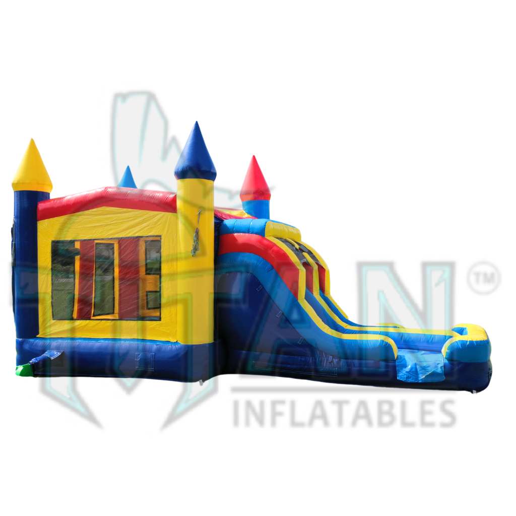 back facing view of titan inflatables castle double lane inflatable combo bouncer