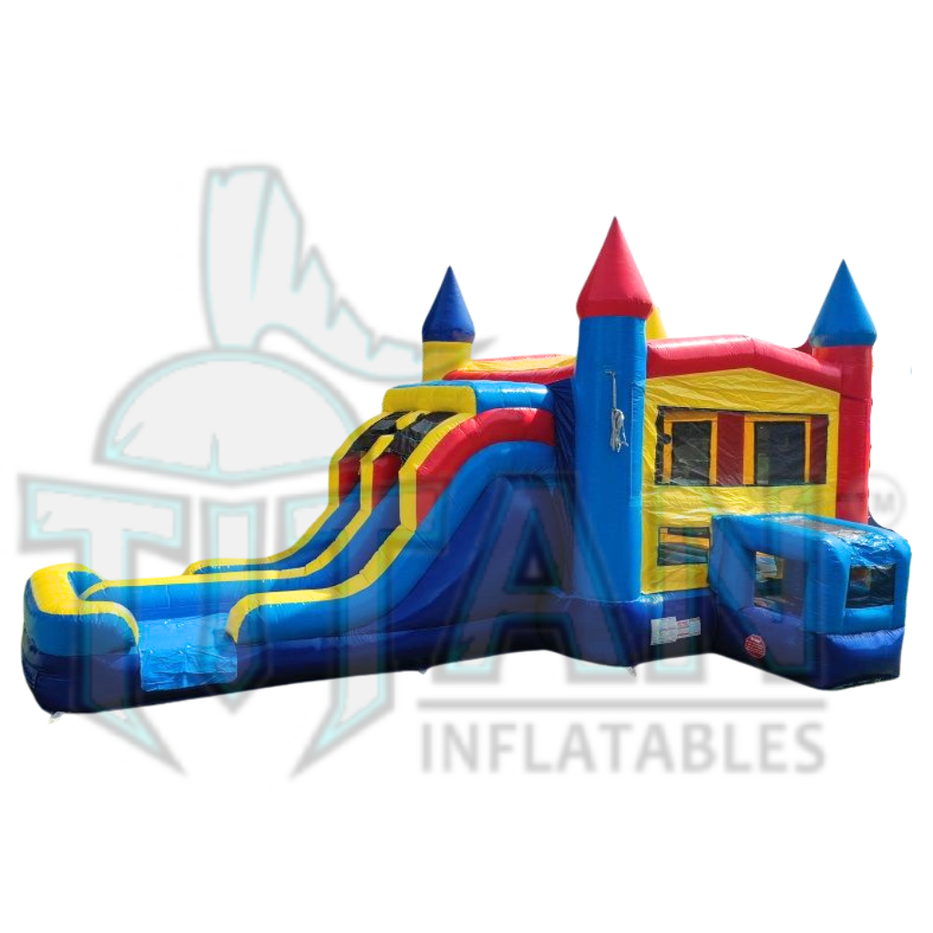 another front angled left view of titan inflatables castle double lane inflatable combo bouncer