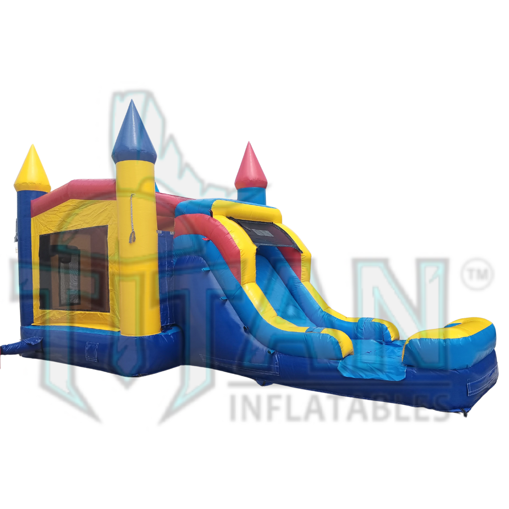 back angled right view of titan inflatables castle single lane inflatable combo bouncer