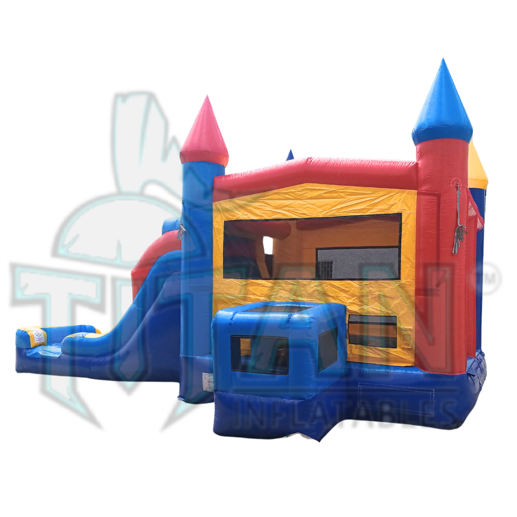 front facing view of titan inflatables castle single lane inflatable combo bouncer