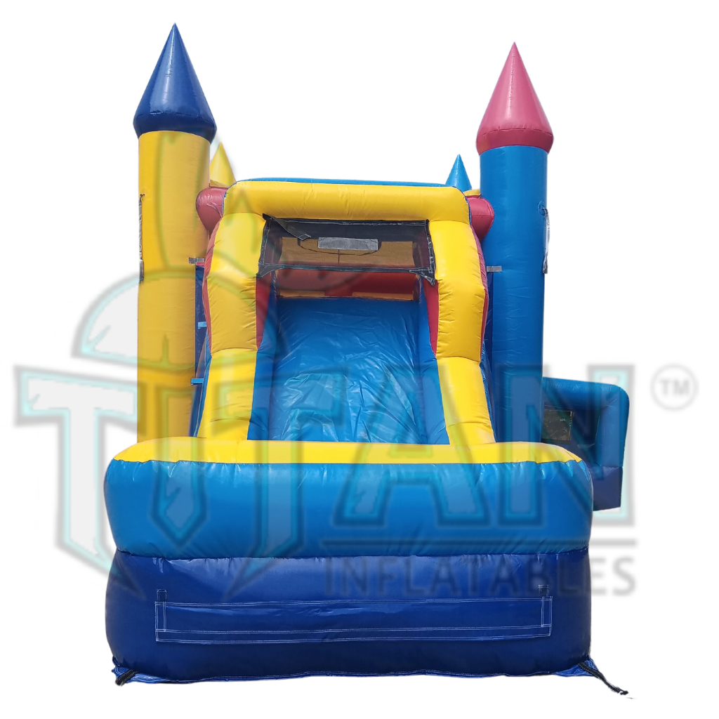 left facing view of titan inflatables castle single lane inflatable combo bouncer