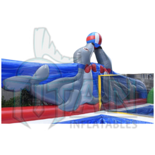 Load image into Gallery viewer, inside wall view of titan inflatables island volleyball interactive game 
