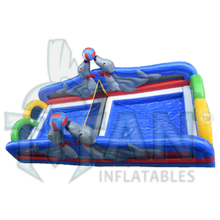 Load image into Gallery viewer, top facing view of titan inflatables island volleyball interactive game 
