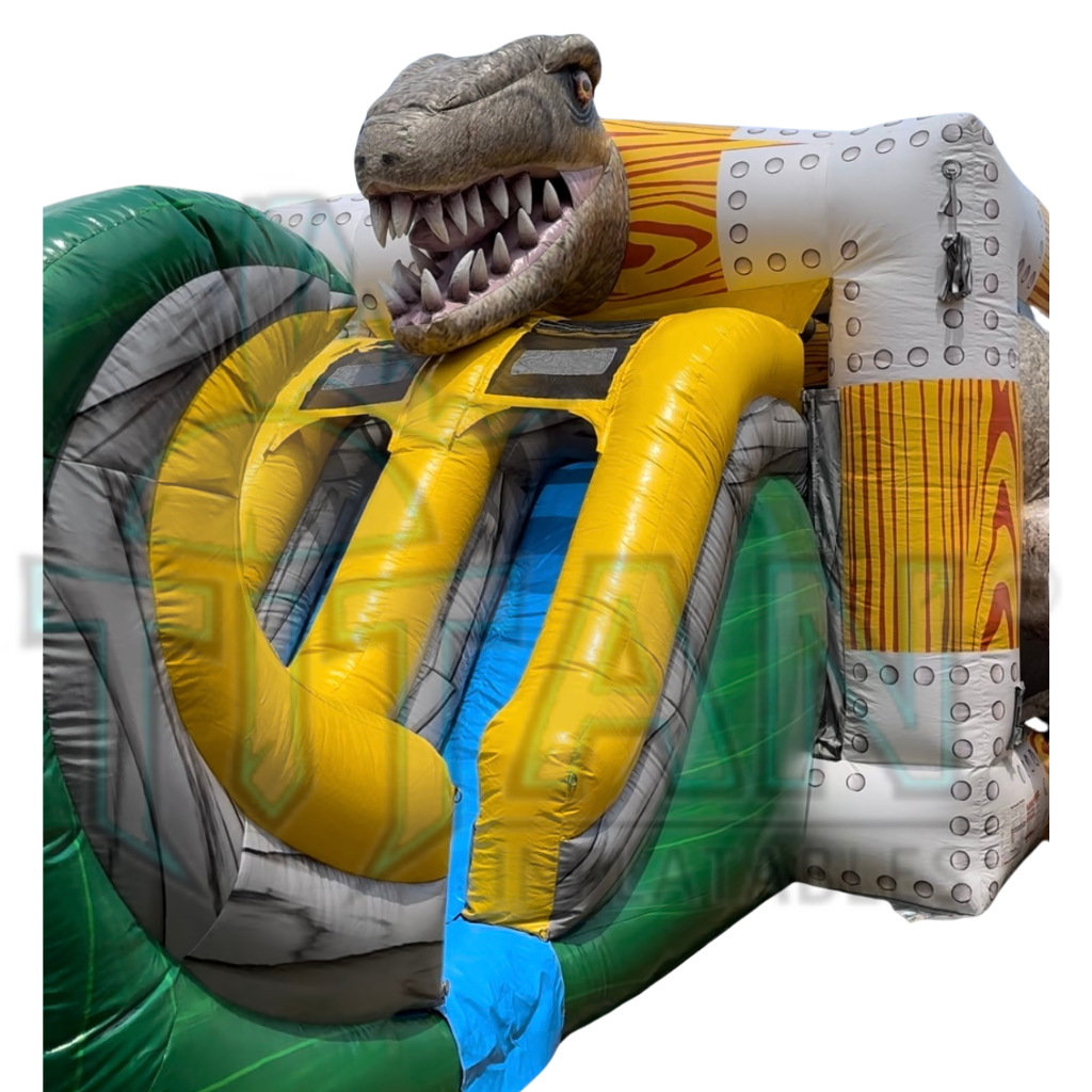 left facing view of titan inflatables jurassic rebound double lane inflatable combo bouncer